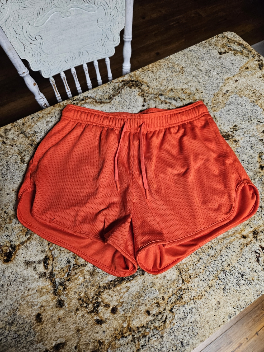 Women’s Red Athletic Mesh Shorts with Drawstring